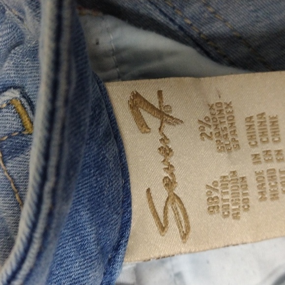 Seven7 Slim Straight Blue Light Wash Five Pocket Distressed Raw Hem Skinny Jean - Picture 10 of 16